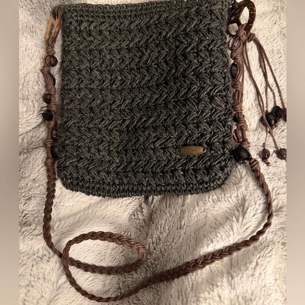 Capelli of New York - Black and Brown Crochet Crossbody Bag